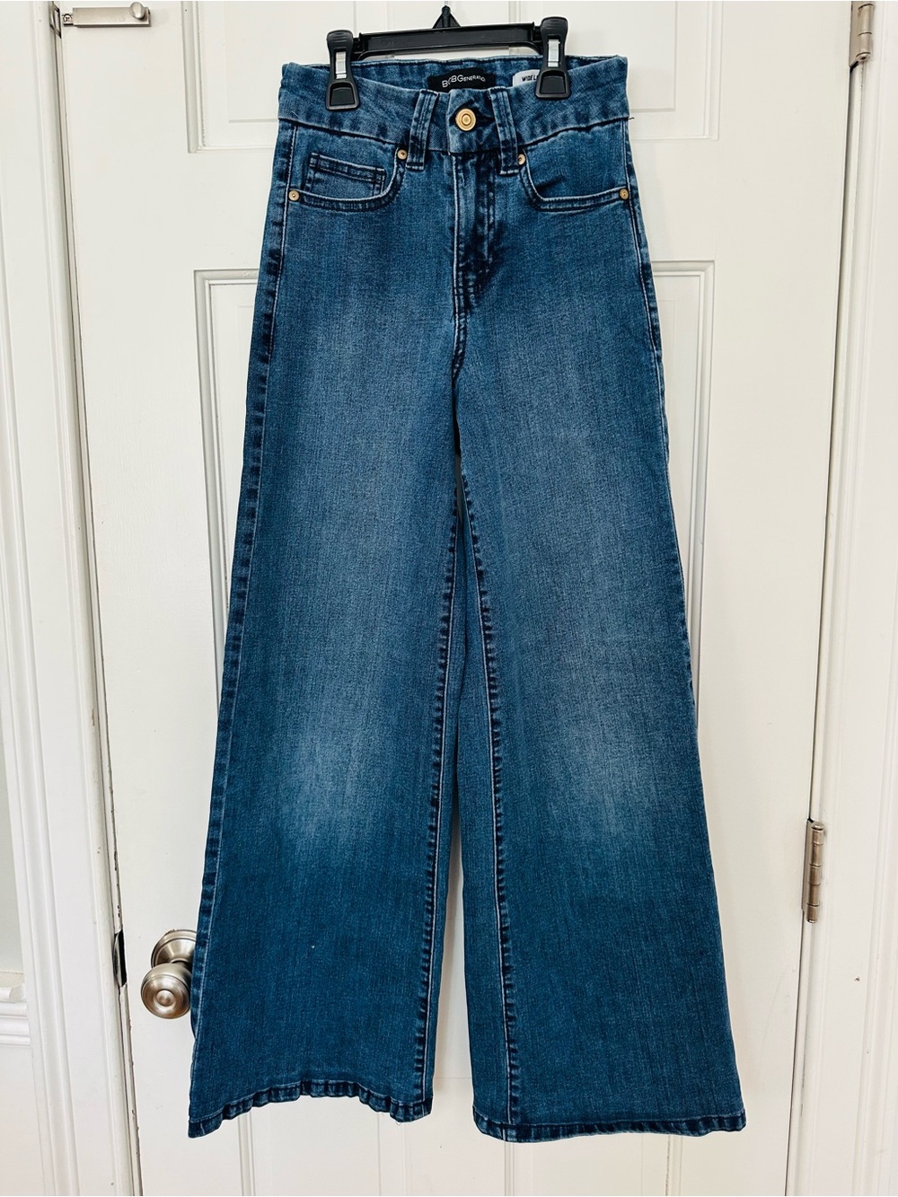 BCBGeneration Wide Leg High-Rise Jeans in Medium Blue